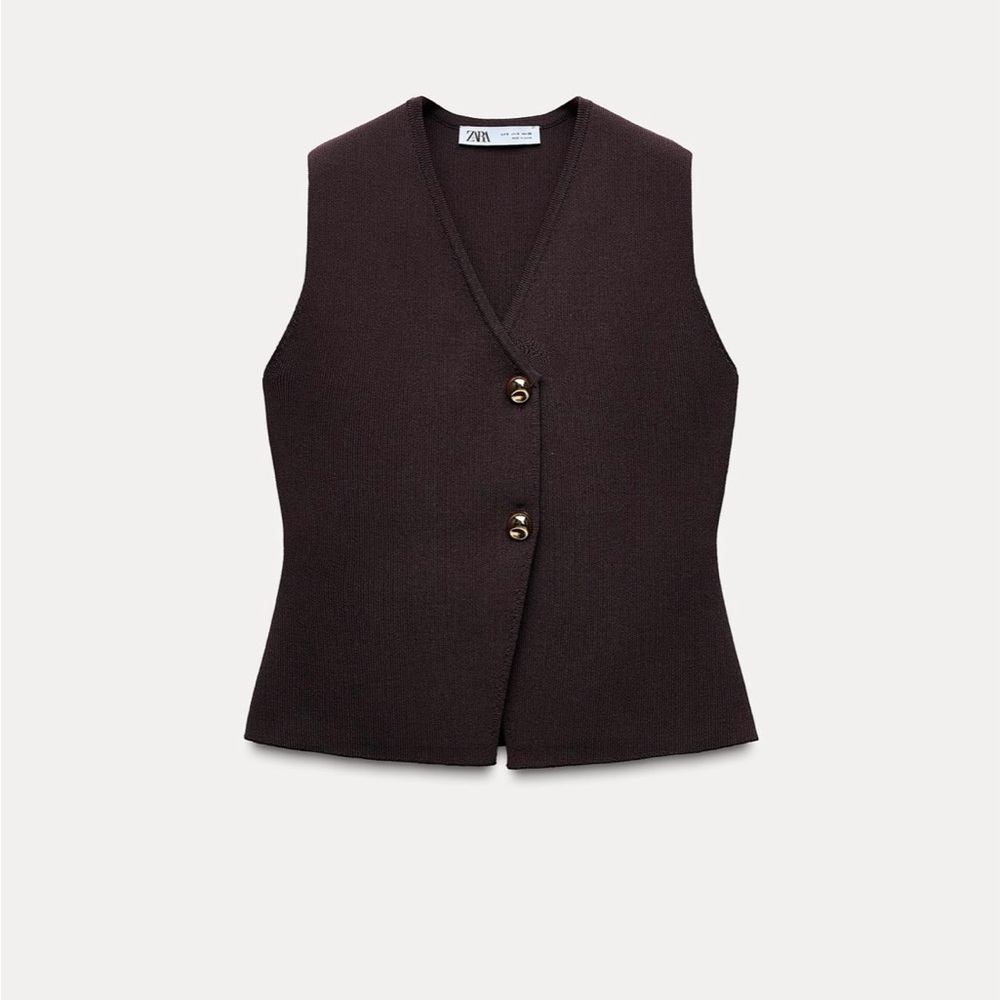 NWT - ZARA Knit gold button top